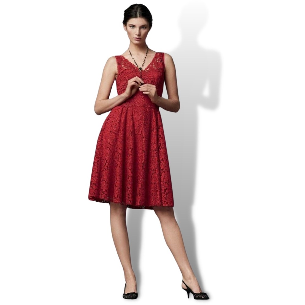 DOLCE & GABBANA RICH RED LACE MIDI FIT & FLAIR DRESS AND FULL SLIP LINER IN SILK